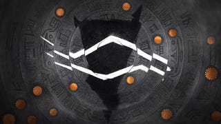 A mysterious symbol showing an inverted black triangle with white, jagged lines cutting across it. Around it are yellow circles and mysterious glyphs or writing on concentric stone rings. It's from Dragon Age: The Veilguard's secret post-credits scene. What does it reference - the Executors?